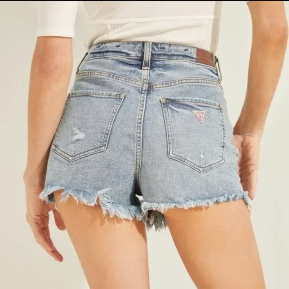 Guess High Rise Destroyed Denim Jean Shorts 25